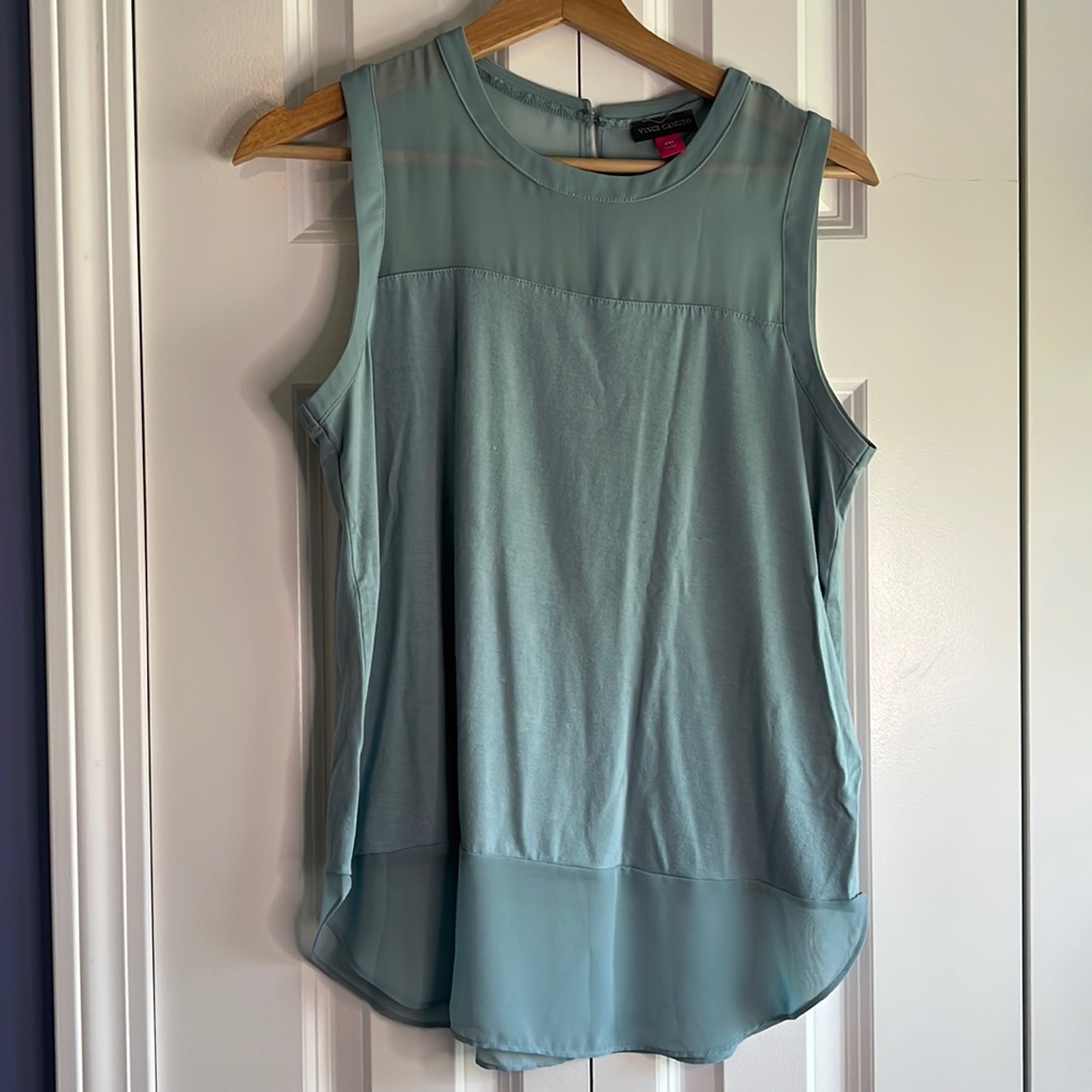 Vince Camino Gray/Blue Mixed Media Sleeveless Top Petite Medium